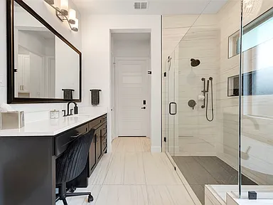 Modern Master Bath with Walk-In Shower in Prosper, TX by SHADELE Design & Remodeling