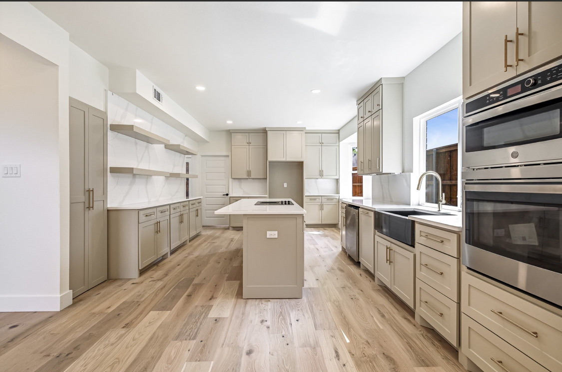 Greige Galley Kitchen in Prosper, TX by SHADELE Design & Remodeling