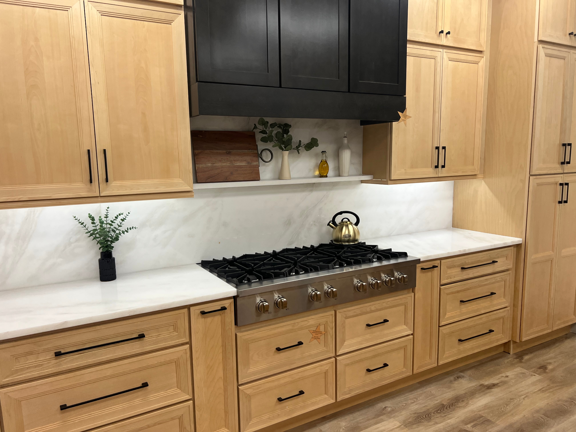 Natural Wood Cabinetry & Range in Allen, TX by SHADELE Design & Remodeling