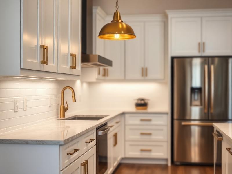 Custom kitchen renovation with white island and pendant lighting in Frisco TX